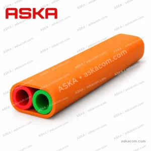ASKA-branded illustration of a two-way HDPE microduct bundle, with repeated ASKA and askacom.com watermarks.